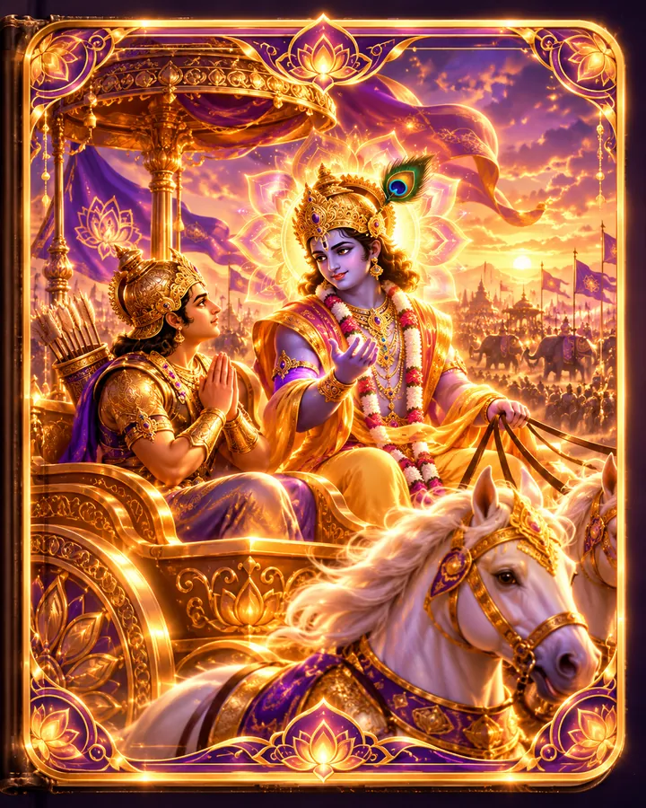 Bhagavad Gītā · Krishna guiding Arjuna