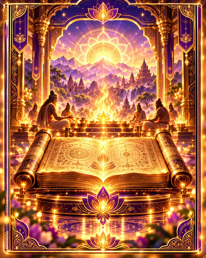 Ṛgveda · Vedic fire and manuscript cover